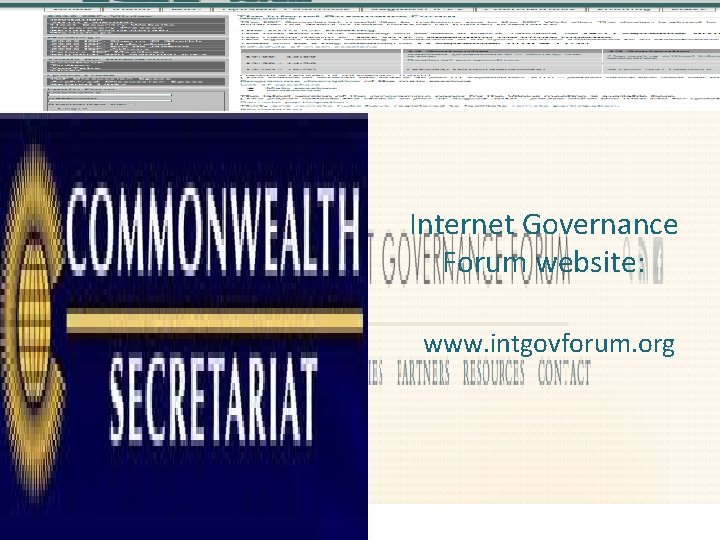 Internet Governance Forum website: www. intgovforum. org 