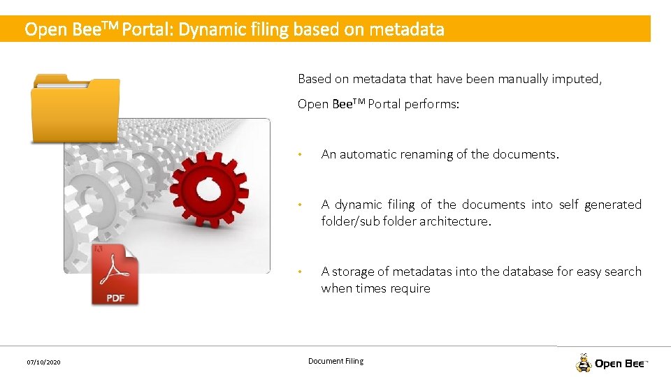 Open Bee. TM Portal: Dynamic filing based on metadata Based on metadata that have