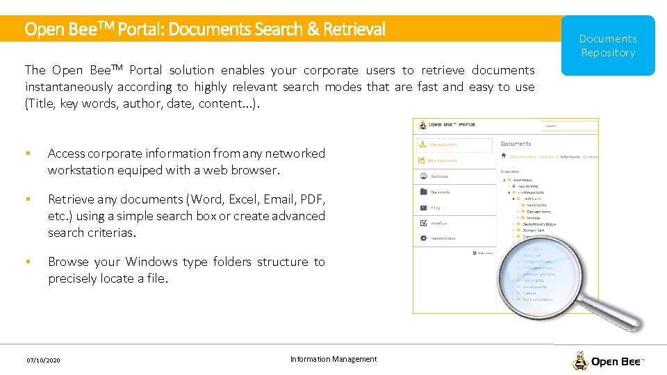 Open Bee. TM Portal: Documents Search & Retrieval The Open Bee. TM Portal solution