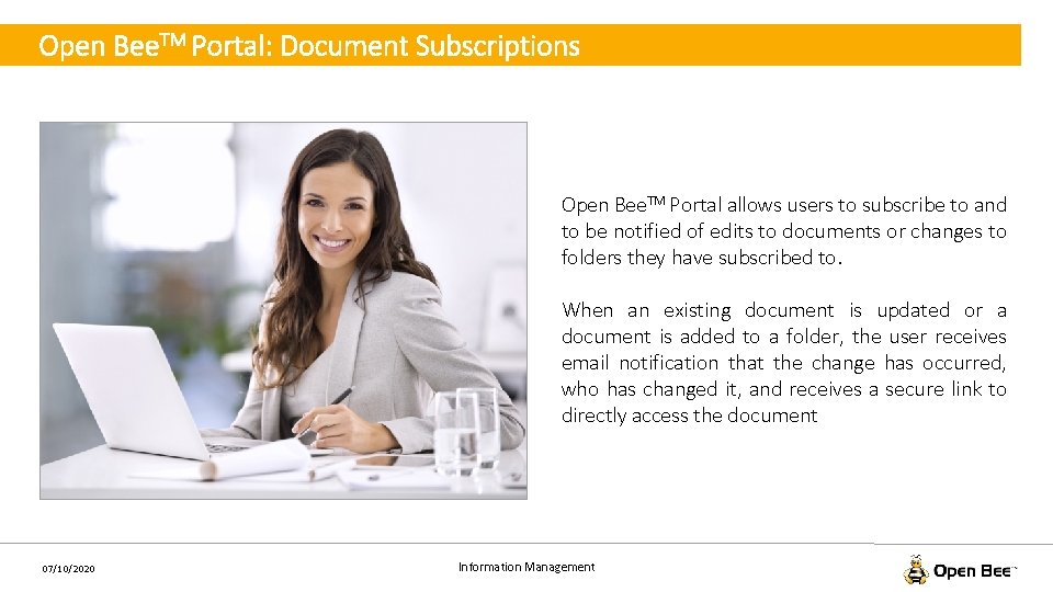 Open Bee. TM Portal: Document Subscriptions Open Bee. TM Portal allows users to subscribe