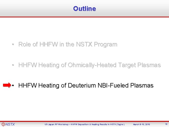 Outline • Role of HHFW in the NSTX Program • HHFW Heating of Ohmically-Heated