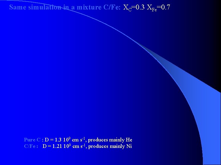 Same simulation in a mixture C/Fe: XC=0. 3 XFe=0. 7 Pure C : D