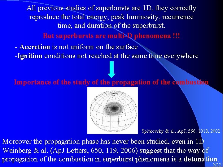 All previous studies of superbursts are 1 D, they correctly reproduce the total energy,