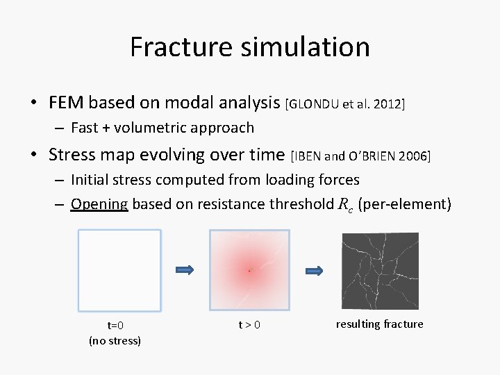 Fracture simulation • FEM based on modal analysis [GLONDU et al. 2012] – Fast