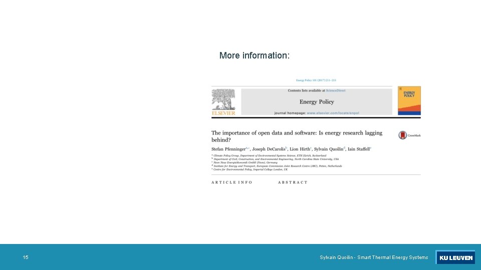 More information: 15 Sylvain Quoilin - Smart Thermal Energy Systems 