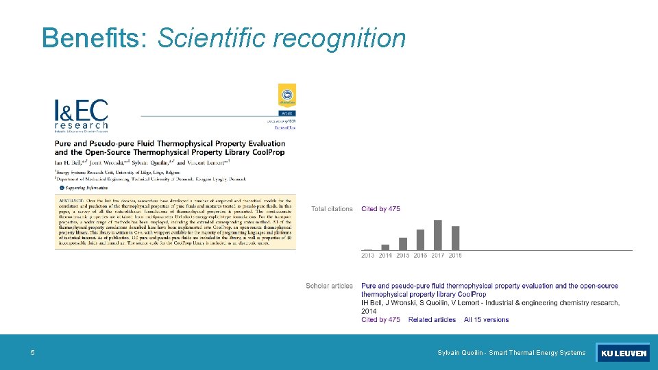 Benefits: Scientific recognition 5 Sylvain Quoilin - Smart Thermal Energy Systems 