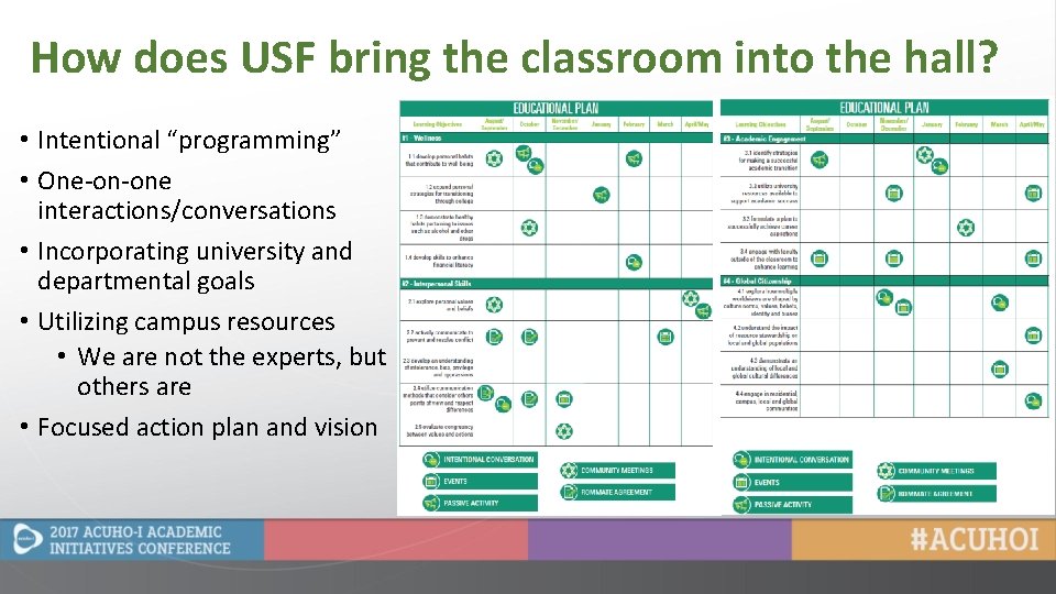 How does USF bring the classroom into the hall? • Intentional “programming” • One-on-one