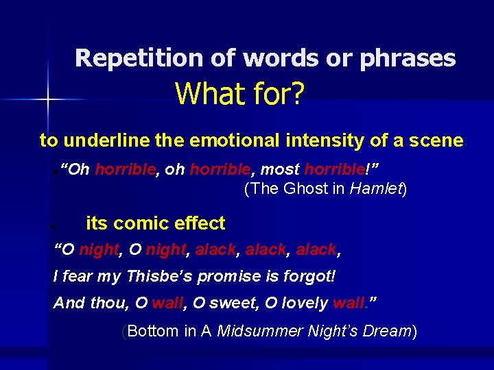 Repetition of words or phrases What for? to underline the emotional intensity of a