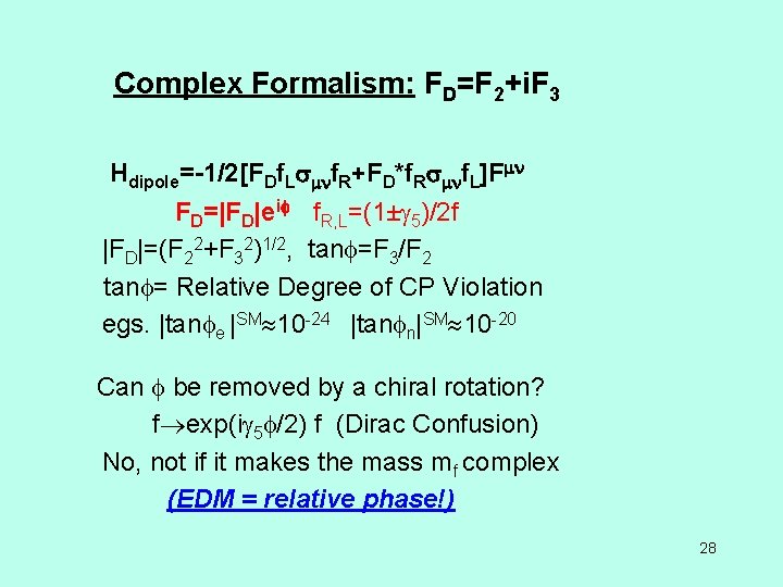 Complex Formalism: FD=F 2+i. F 3 Hdipole=-1/2[FDf. L f. R+FD*f. R f. L]F FD=|FD|ei