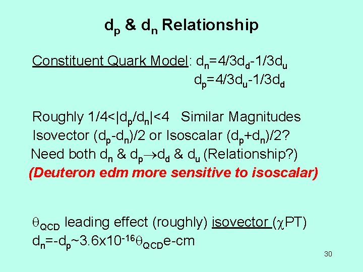 dp & dn Relationship Constituent Quark Model: dn=4/3 dd-1/3 du dp=4/3 du-1/3 dd Roughly
