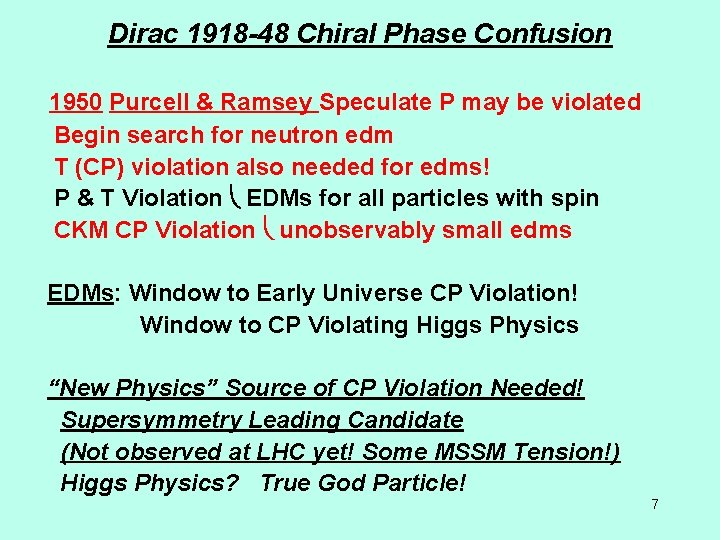 Dirac 1918 -48 Chiral Phase Confusion 1950 Purcell & Ramsey Speculate P may be