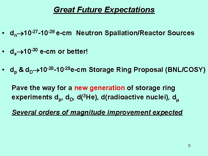 Great Future Expectations • dn 10 -27 -10 -28 e-cm Neutron Spallation/Reactor Sources •