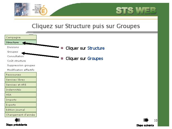 Cliquez sur Structure puis sur Groupes Cliquer sur Structure Cliquer sur Groupes 10 Diapo