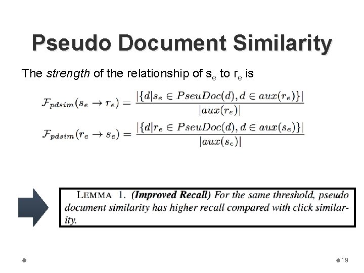 Pseudo Document Similarity The strength of the relationship of se to re is 19