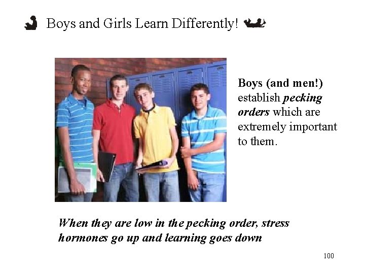 Boys and Girls Learn Differently! Boys (and men!) establish pecking orders which are extremely