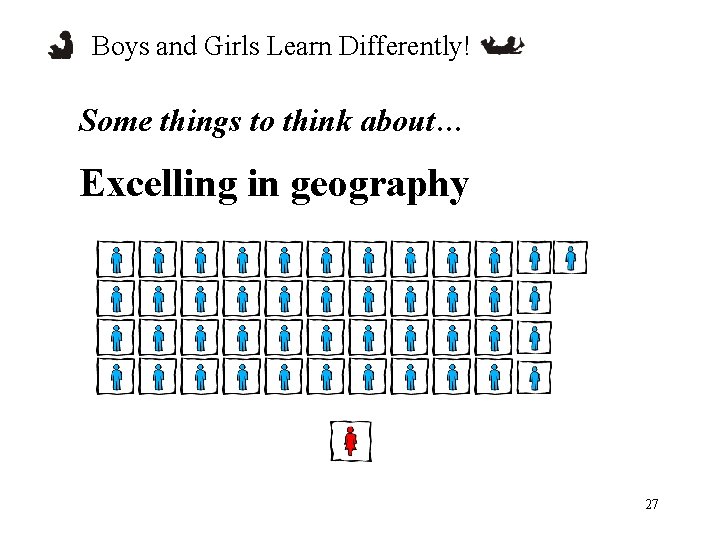 Boys and Girls Learn Differently! Some things to think about… Excelling in geography 27