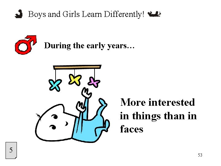 Boys and Girls Learn Differently! During the early years… More interested in things than