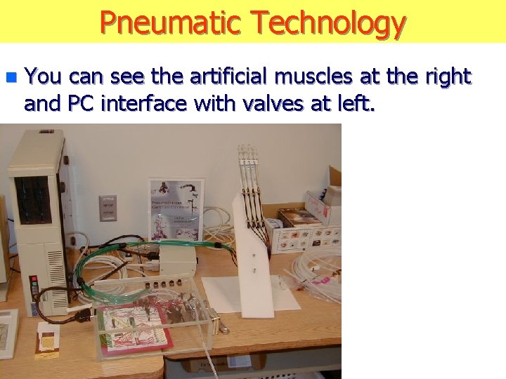 Pneumatic Technology n You can see the artificial muscles at the right and PC