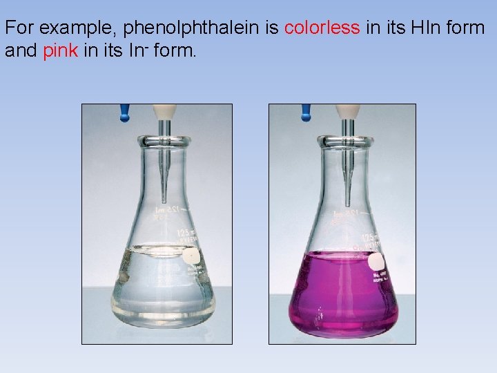 For example, phenolphthalein is colorless in its HIn form and pink in its In-