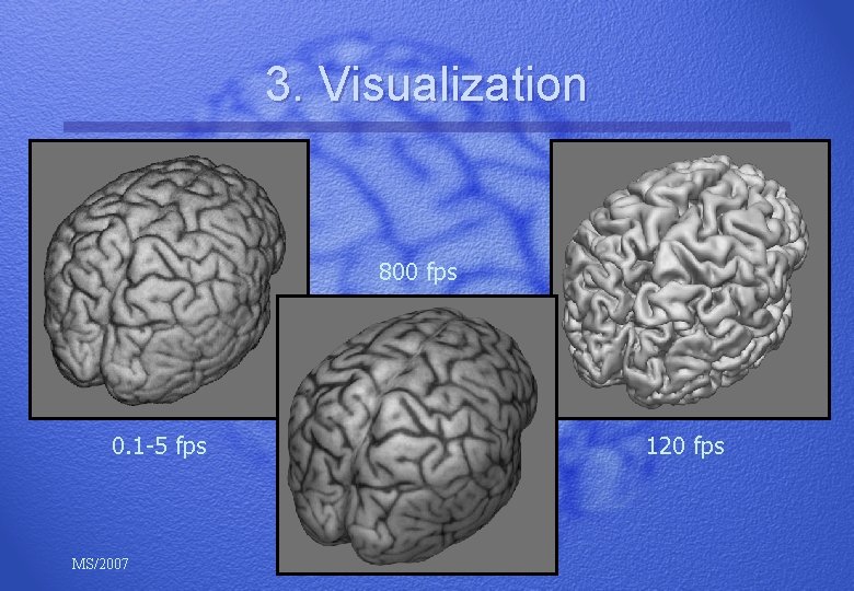 3. Visualization 800 fps 0. 1 -5 fps MS/2007 120 fps 
