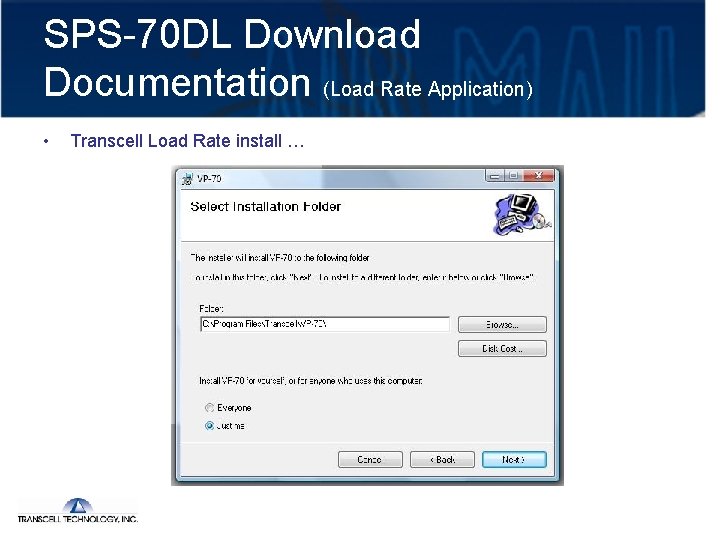 SPS-70 DL Download Documentation (Load Rate Application) • Transcell Load Rate install … 