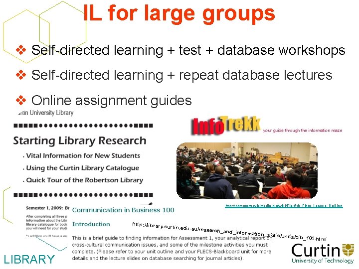 IL for large groups v Self-directed learning + test + database workshops v Self-directed