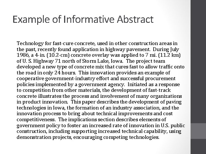 Example of Informative Abstract Technology for fast-cure concrete, used in other construction areas in