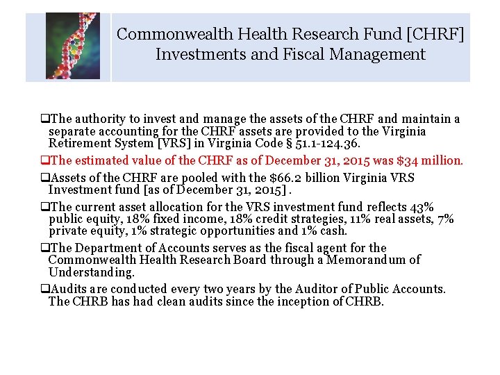 Commonwealth Health Research Fund [CHRF] Investments and Fiscal Management Calendar of Key Dates q.