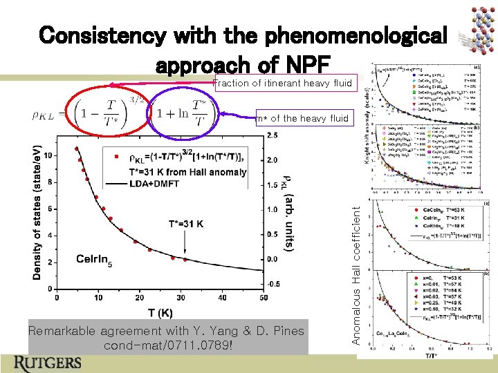 Consistency with the phenomenological approach of NPF Fraction of itinerant heavy fluid Remarkable agreement