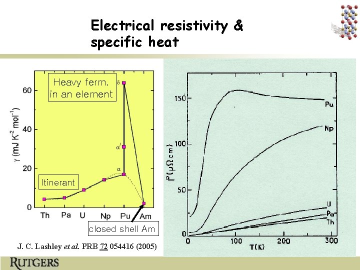 Electrical resistivity & specific heat Heavy ferm. in an element Itinerant closed shell Am