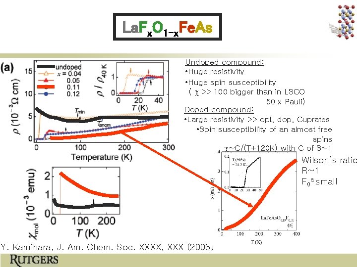 La. Fx. O 1 -x. Fe. As Undoped compound: • Huge resistivity • Huge