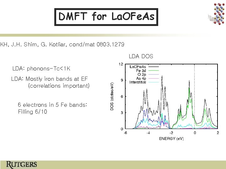 DMFT for La. OFe. As KH, J. H. Shim, G. Kotliar, cond/mat 0803. 1279
