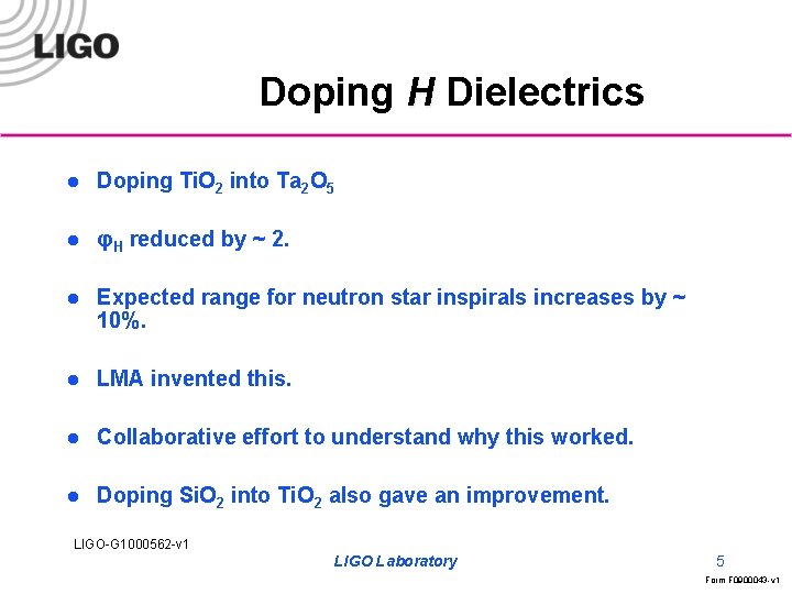 Doping H Dielectrics l Doping Ti. O 2 into Ta 2 O 5 l