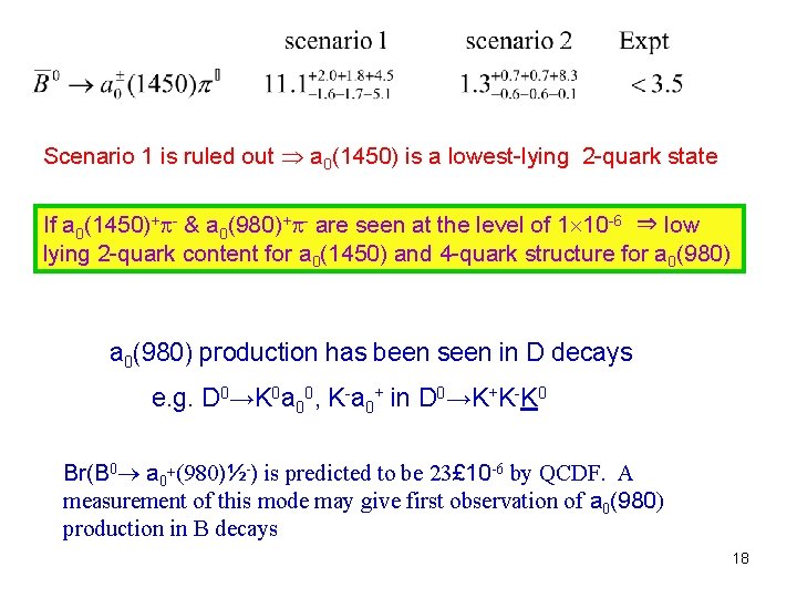 Scenario 1 is ruled out a 0(1450) is a lowest-lying 2 -quark state If