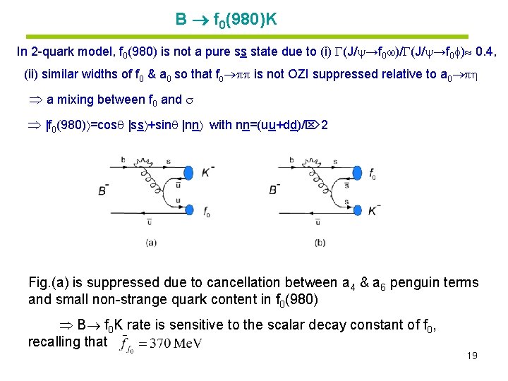 B f 0(980)K In 2 -quark model, f 0(980) is not a pure ss