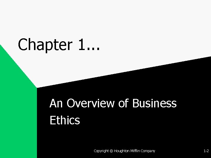 Chapter 1. . . An Overview of Business Ethics Copyright © Houghton Mifflin Company