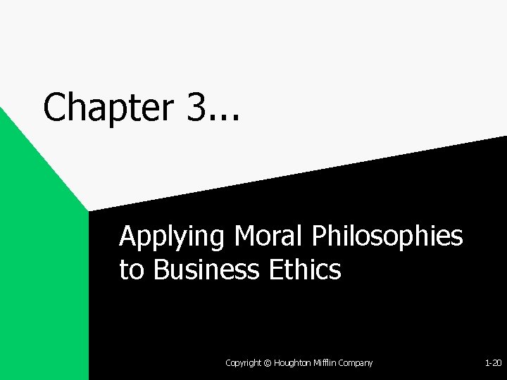 Chapter 3. . . Applying Moral Philosophies to Business Ethics Copyright © Houghton Mifflin