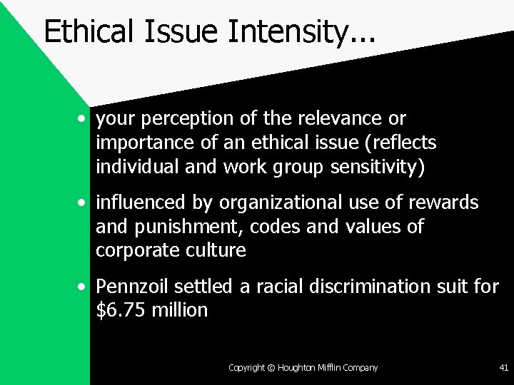 Ethical Issue Intensity. . . • your perception of the relevance or importance of