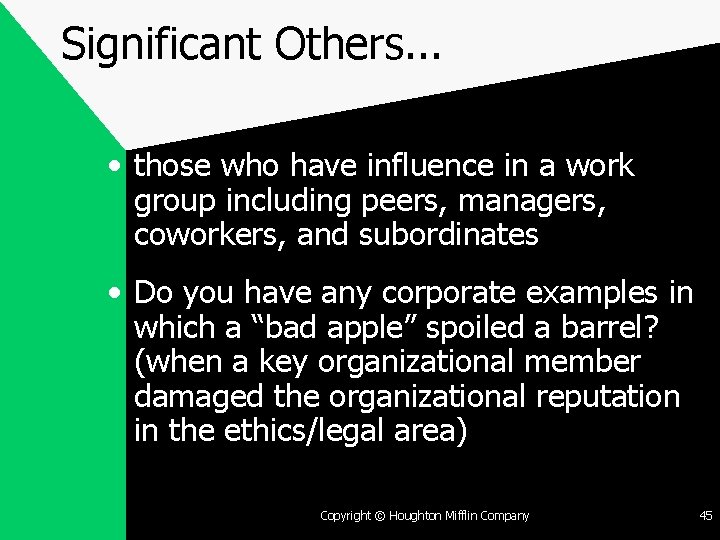 Significant Others. . . • those who have influence in a work group including