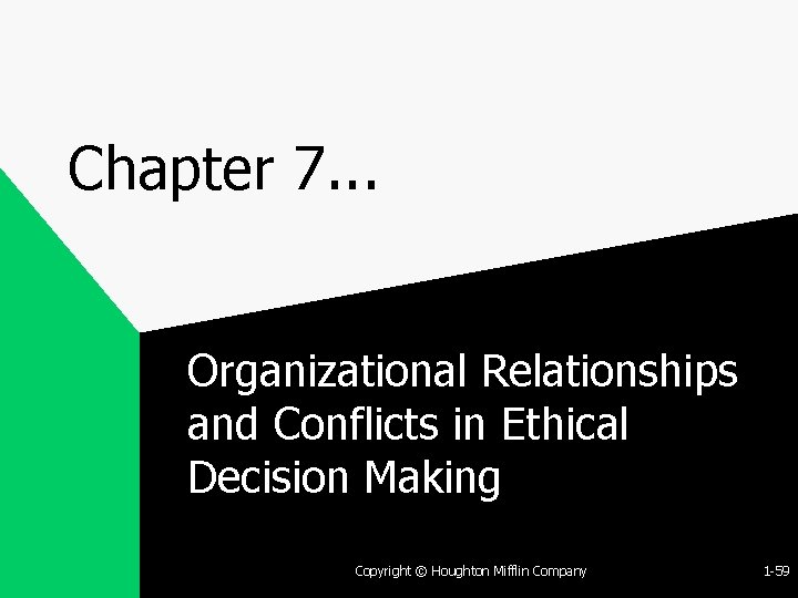 Chapter 7. . . Organizational Relationships and Conflicts in Ethical Decision Making Copyright ©