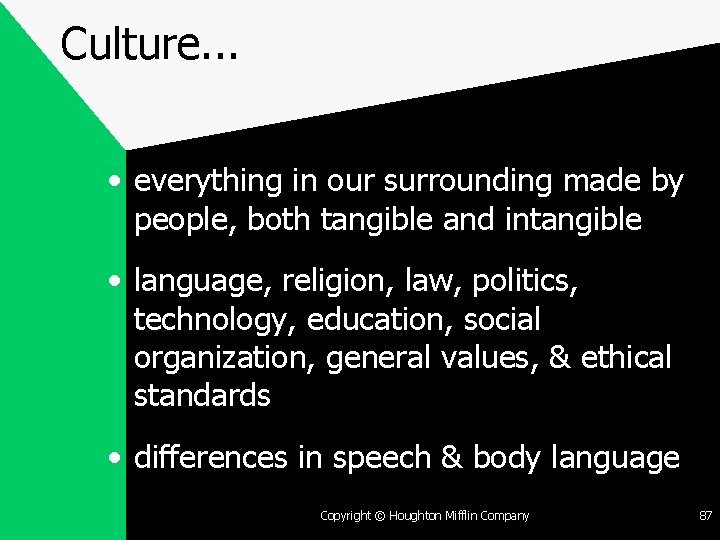 Culture. . . • everything in our surrounding made by people, both tangible and