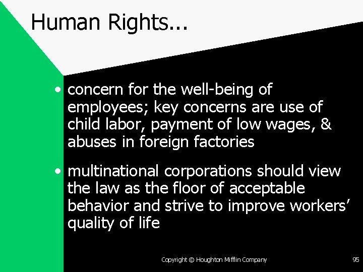 Human Rights. . . • concern for the well-being of employees; key concerns are
