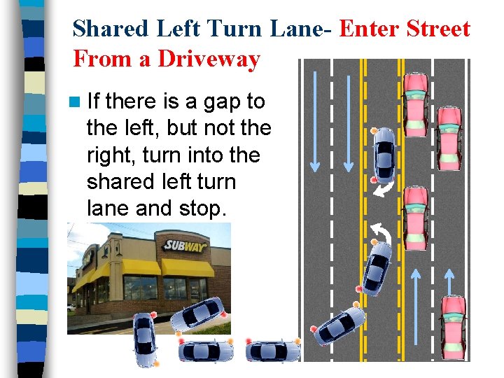 Shared Left Turn Lane- Enter Street From a Driveway n If there is a