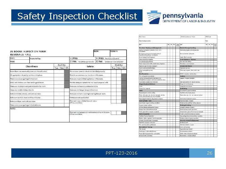 Safety Inspection Checklist PPT-123 -2016 26 
