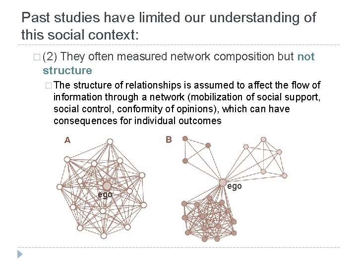 Past studies have limited our understanding of this social context: � (2) They often