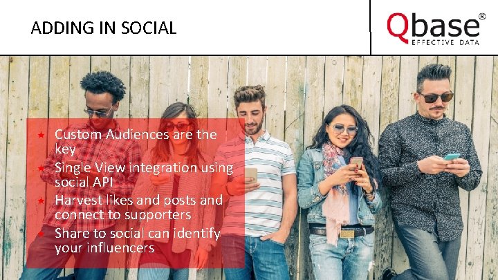 ADDING IN SOCIAL Custom Audiences are the key Single View integration using social API