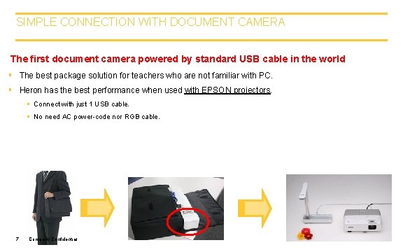 SIMPLE CONNECTION WITH DOCUMENT CAMERA The first document camera powered by standard USB cable