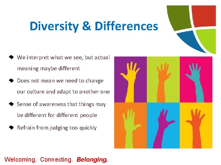 Diversity & Differences We interpret what we see, but actual meaning maybe different Does