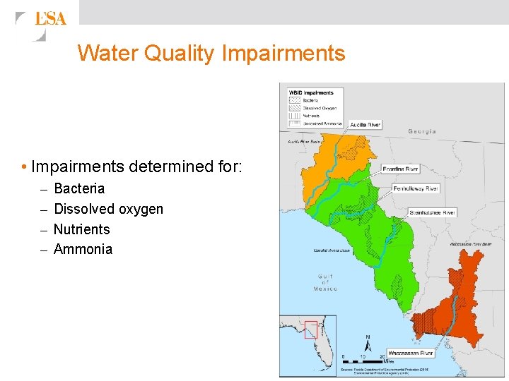 Water Quality Impairments • Impairments determined for: – – Bacteria Dissolved oxygen Nutrients Ammonia