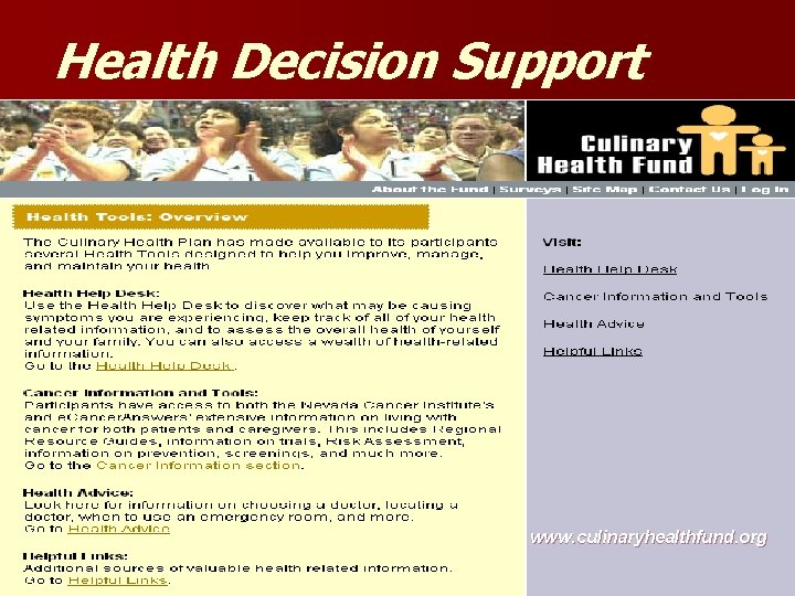Health Decision Support www. culinaryhealthfund. org 